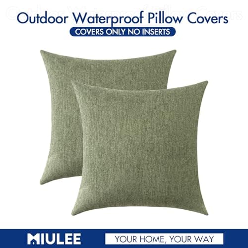 MIULEE Pack of 2 Decorative Outdoor Solid Waterproof Throw Pillow Covers Polyester Linen Garden Farmhouse Cushion Cases for Patio Tent Balcony Couch Sofa 18x18 inch Gray Green — view 5