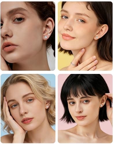 6 Pairs Stud Earrings Set, Hypoallergenic Cubic Zirconia Earrings, Silver 14K Gold Plated 316L Stainless Steel CZ Earring for Women Men 3-8mm (Gold - 6 Pairs) — view 2