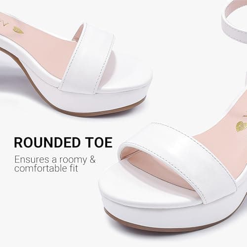 LAURMOSA Flower Girl Shoes Girls Dress Shoes White High Heels for Kids Dressy Sandals Size 4 Ankle Strap Open Toe Chunky White Heel Platform Pumps Wedding Church Party Big Kids (CAL1038PWhite 4) — view 3