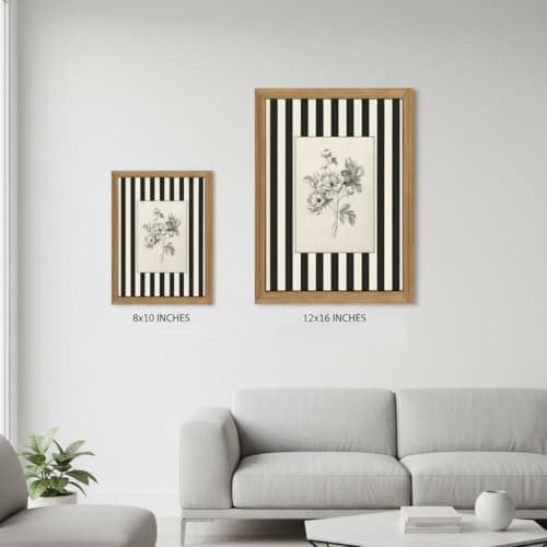 Black and White Floral Wall Art Framed Canvas,Vintage Botanical Sketch Print, Minimalist Striped Modern Farmhouse Wall Decor for Living Room Bedroom Bathroom Kitchen 8x10inch — view 6
