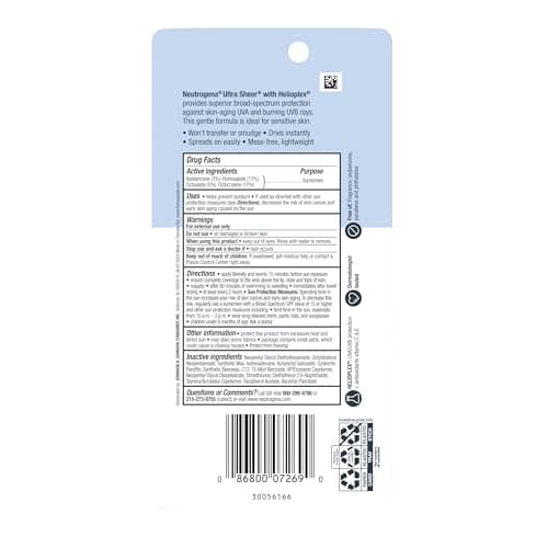 Neutrogena Ultra Sheer Stick Sunscreen for Face SPF 60, Invisible Finish, Broad Spectrum UVA/UVB Sun Protection - Vitamin C & E, Non Greasy, Fragrance Free, Water Resistant 80 Min, Travel Size, .47 oz — view 8
