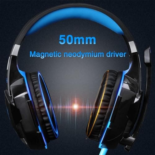 G2000 Over Ear Gaming Headset with 50mm Driver Breathable Ear Pads 360° Surround Sound Rotating Microphone (Black Blue) — view 3