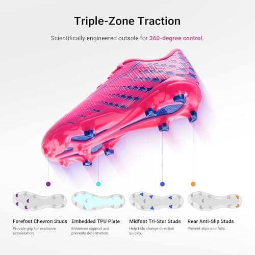 DREAM PAIRS Boys Girls FG AG Soccer Cleats High-Speed Anti-Twist Lightweight Football Shoes,Size 13 Little Kid,Hot Pink,SKSO26002K — view 4
