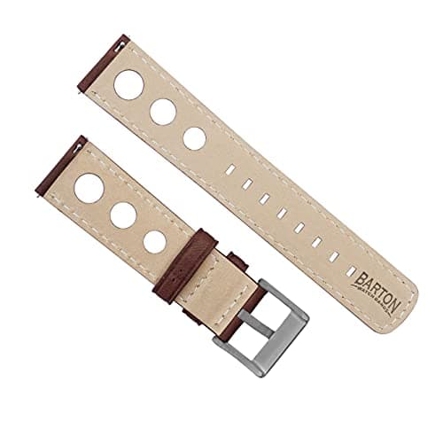 24mm Chocolate - BARTON Rally Horween Leather Gunmetal Buckle Watch Bands - Quick Release - Choose Strap Color & Width — view 2