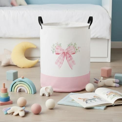 HIYAGON Baby Laundry Hamper Basket Baby Hamper for Nursery Boy and Girl Cute Kids Toys Storage Bin Organizer Boho Room Decor(Bowkont Flower) — view 4