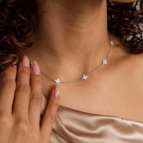 CUEZIY Dainty Silver Necklaces for Women Station Choker Cubic Zirconia Simulated Necklace Simple Cute Layering CZ Necklace Trendy Simple Jewelry Gifts — view 4
