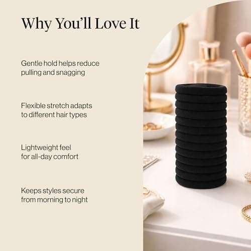Kitsch Nylon Hair Ties No Damage - Stretchable Hair Bands for Strong All-Day Hold, Ponytail Holders | Hair Accessories for Girls | Ideal Gifts for Women - Black, 12 Pcs — view 2