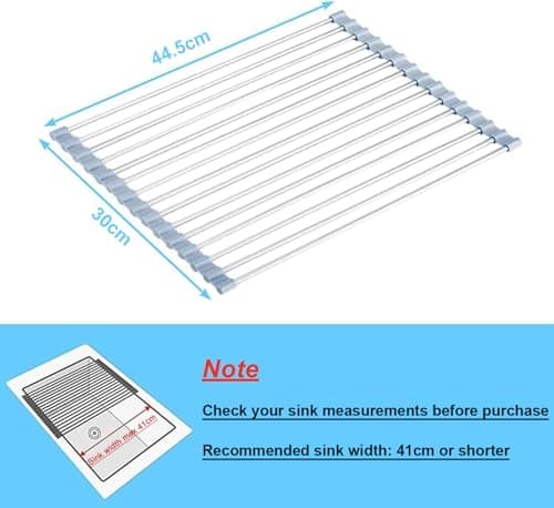 Roll Up Dish Drying Rack, Over Sink Dish Drying Rack for Kitchen Sink Counter, Stainless Steel Wire Dish Drying Rack Kitchen Rolling Dish Drainer Foldable Sink Rack Mat for Vegetables Fruits(44.5x30) — view 4