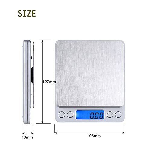 Small Digital Scale,3kg/0.1g,6.6lb,Kitchen Scale,Food Scale,with Blue Backlit LCD Display, 6 Units, Auto Off, Tare, PCS Function, Stainless Steel, Battery Included — view 5