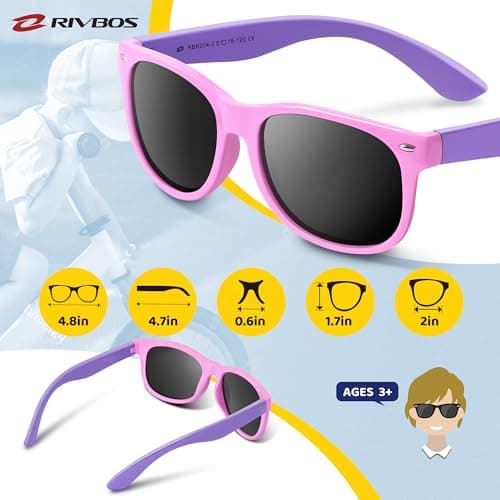 RIVBOS Kids Sunglasses Polarized UV Protection Flexible Rubber Glasses Shades with Strap for Boys Girls Pink — view 4