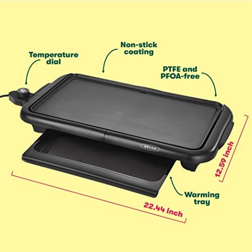 bella Electric Griddle with Warming Tray - Smokeless Indoor Grill, Nonstick Surface, Adjustable Temperature & Cool-touch Handles, 10" x 18", Copper/Black, PFOA & PTFE Free — view 3