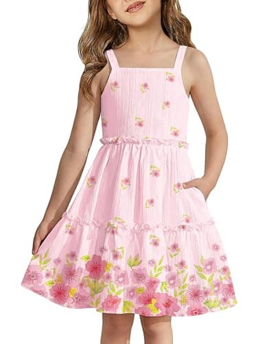 Arshiner Toddler Spaghetti Strap Dress Pink Floral Dress Girls Summer Dresses Kids Beach Boho Sundresses 4t