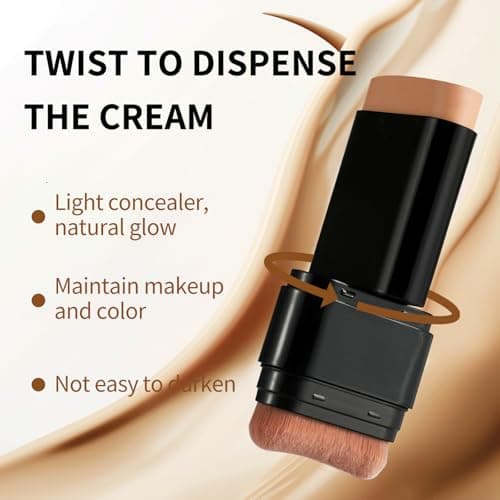 Foundation Stick, 2 in 1 Dual-Ended Long-Lasting Concealer Korean Foundation Contour Stick, Waterproof Contouring foundation with Brush, Full Coverage Matte Finish for Face Makeup(03#LIGHT SKIN)