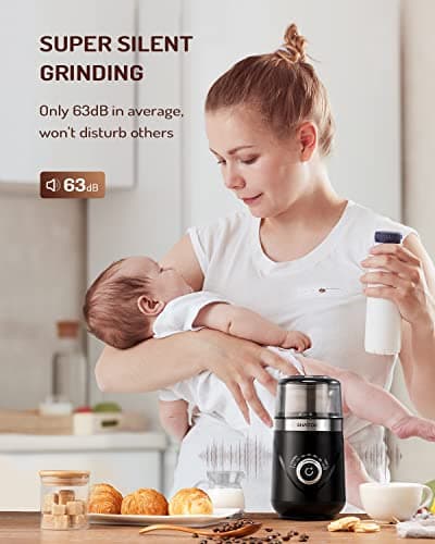 SHARDOR Electric Super Silent Blade Coffee Grinder, Timed Grind Control Rotary Knob, Adjustable Coarse to Fine for Coffee Beans, Spices & Herbs, with 1 Removable Stainless Steel Bowl, Black — view 2