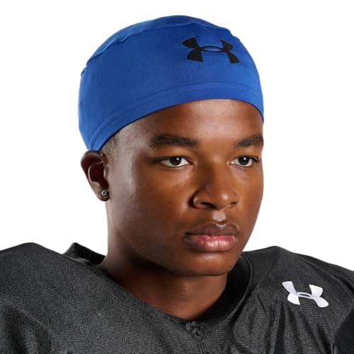 Under Armour Unisex Football Skull & Wave Cap, Cooling Helmet & Hair Cap with 4-Way Stretch & Elastic Fabric, OSFA, Royal/Black — view 2
