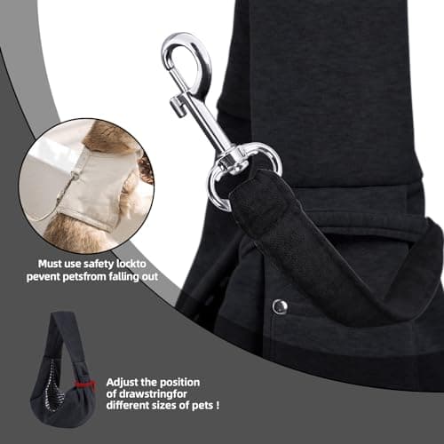 Dog Carrier Sling - Reversible Puppy Carrier Purse with Storage Pocket, Hand-Free Dog Sling Carrier for Carry Small Dogs and Cats, Travel Safety Harness, Dog and Cat Harness(Black) — view 5