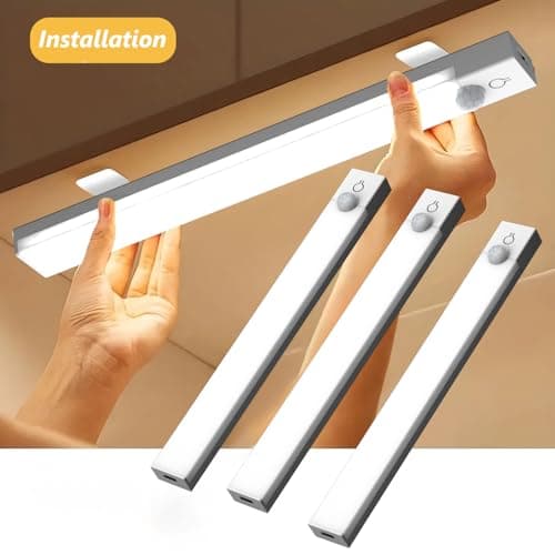 Rihvy Under Cabinet Lights 8 Inch 3-Pack, Rechargeable Battery Operated Motion Sensor Light Indoor, Dimmable Closet Lights, Wireless Under Counter Lights for Kitchen, Stairs — view 8
