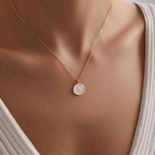 Tewiky Graduation Gift for Her Cross Necklace for Women-Dainty Simple 14k Gold Plated Cross Pendant Cute Necklaces for Women Jewelry
