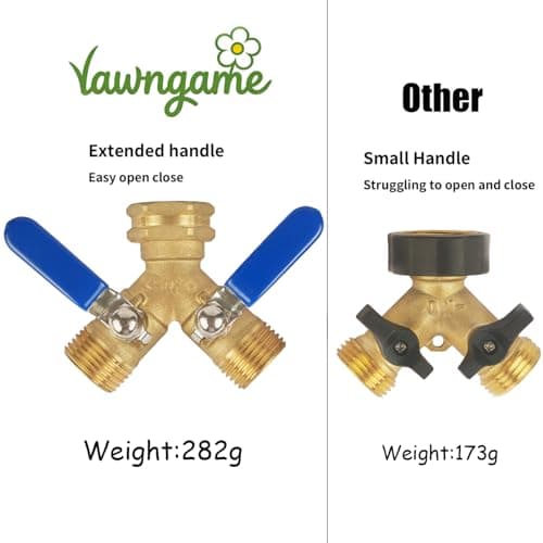 Hose Splitter 2 Way Heavy Duty, Full Flow Garden Hose Splitter with Large Easy-Turn Handle, 3/4 Inch GHT Brass Water Hose Splitter for Outdoor Faucet, Y Valve Hose Bib Splitter — view 2
