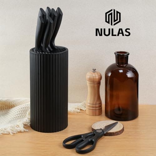 NULAS Knife Set, 8-Piece Kitchen Knife Set with Universal Block - Anti-Rust Chef Knives, Ergonomic Design, Dishwasher Safe (Black) — view 6