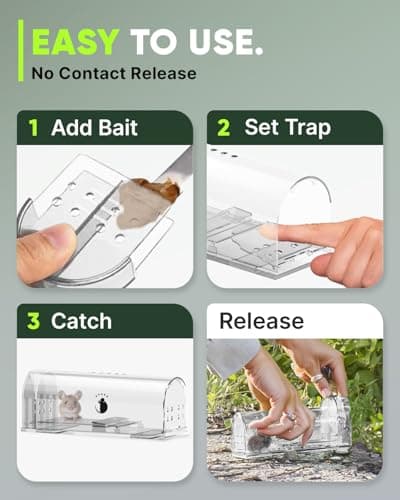 Motel Mouse Humane Mouse Traps No Kill Live Catch and Release 4 Pack - Reusable, Easy to Use & Clean, No Touch Release, Sensitive Includes Cleaning Brush, Instruction Manual & Video - Mousetrap Indoor — view 2