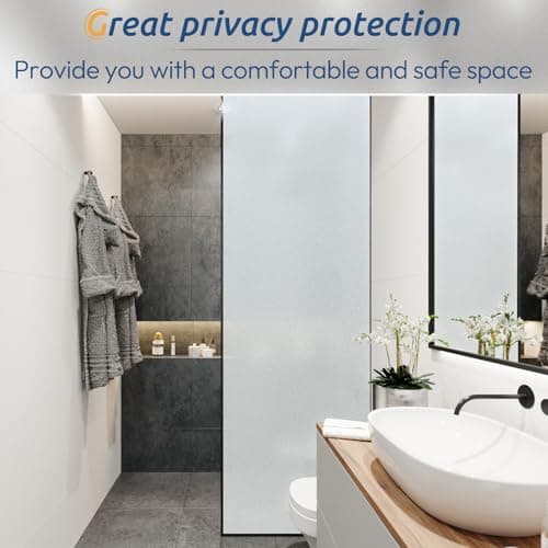 rabbitgoo Window Films for Privacy, Static Cling Frosted Glass Sticker, Non-Adhesive Privacy Film Sun Blocking Window Covering Frosting Vinyl Bathroom Sliding Glass Door, 44.5 x 200cm, Pure Frosted — view 7