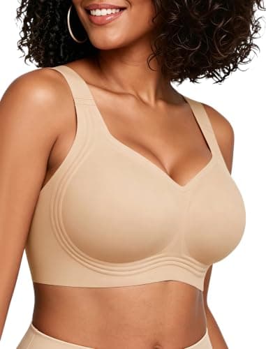 Easybunny Women Wireless Jelly Bra Plus Size Supportive Seamless Bras Full Coverage Comfort Soft Tshirt Bras with Extender Nude 3XL