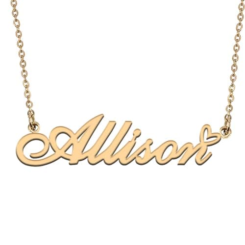 HUAN XUN Allison Name Necklace Personalized for Women Stainless Steel Pendant Jewelry Gift for Mother Day Birthday Christmas