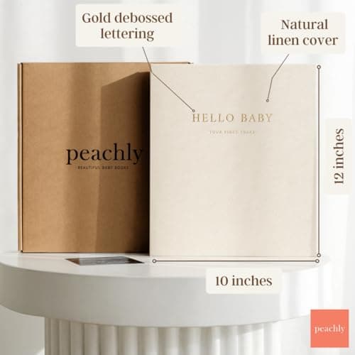 Peachly Unisex Memory Book | Minimalist First Year Keepsake for Milestones | Books First Year Memory Book | Simple Scrapbook for Boy Girl Milestones | Natural Linen - Olive