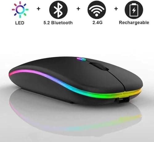 Guiheng Wireless Bluetooth Mouse,LED Dual Mode Rechargeable Silent Slim Laptop Mouse,Portable(BT5.2+USB Receiver) Dual Mode Computer Mice,for Laptop,Desktop Computer,ipad Tablet,Phone,TV (Black) — view 2