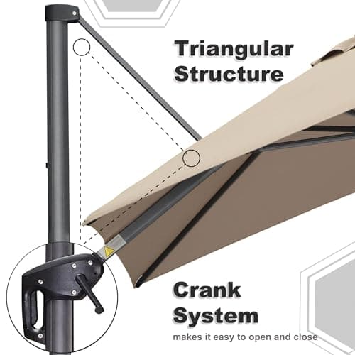 PURPLE LEAF 10' x 10' Patio Umbrella Outdoor Cantilever Umbrella Square Aluminum Offset Umbrella, Taupe — view 3