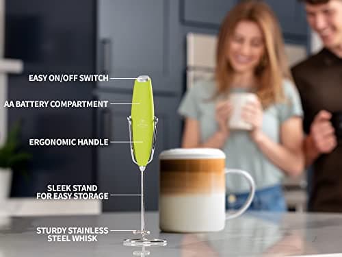 Zulay Kitchen Milk Frother Wand – High-Speed Handheld Frother with Upgraded Stand – Electric Foam Maker with Stainless Steel Whisk — view 3