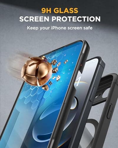 Miracase for iPhone 17e Case & iPhone 16e Case, Full-Body Phone with Built-in Glass Screen Protector, [Magnetic with MagSafe] Military Drop Proof 17 E/ 16 E Cover Bumper 6.1 inch, Black — view 2