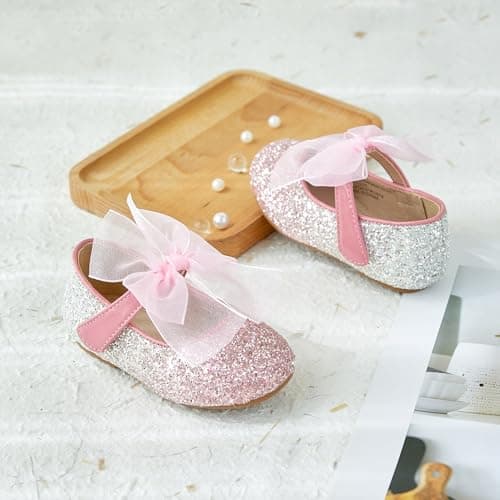 Kiderence Little Toddler Girls Dress Shoes Ballerina Ballet Flats Kids Pink Mary Janes Size 5 — view 6