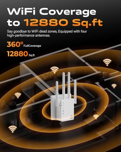 1200Mbps WiFi Extender with 4 Antennas, WiFi Extender Signal Booster with Ethernet Port and 12880Sq Ft, Easy Setup, Supports 105 Devices for Home — view 2
