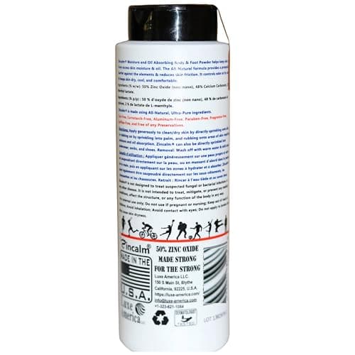 Zincalm Moisture Absorbing Body & Foot Powder - Cornstarch-Free, Talc-Free, Ultra-Pure Formula with Clean & Pure Super-Concentrated Zinc, Calcium Minerals & Menthol for a Cooling Sensation. Odour, Friction, & Chafing control