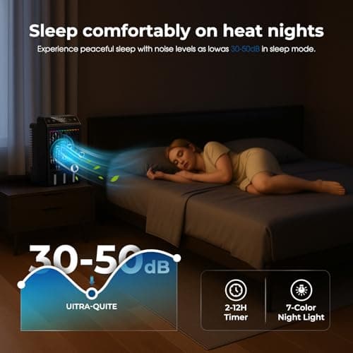 Portable Air Conditioners, Evaporative Mini Room Air Conditioner Cooling Fan, 2~12H Timer, AC Unit Air Cooler with 1000ML Water Tank, AC Portable for Room, Office, Car (Black) — view 5