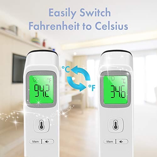 Digital Forehead Thermometer Non-Touch for Adults, Children, Baby, IR Sensors for Fast and Accurate Readings to Detect Fever and High Temperature, 3 Color LCD Screen, Records 35 Memory, Silent Mode — view 4