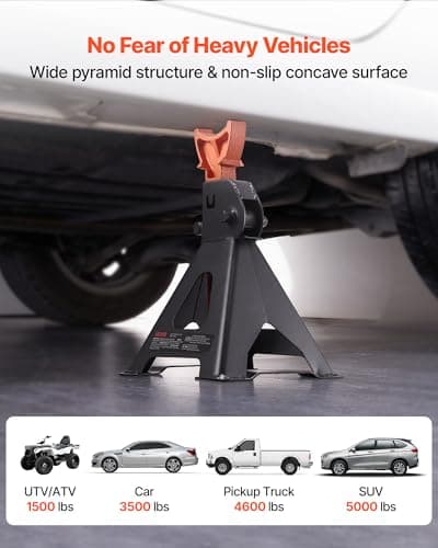 VEVOR Jack Stands, 3 Ton (6,600 lbs) Capacity, 10.8-16.3 in Adjustable Height, Heavy Duty Steel Jack Auto Stands with Locking, for Lifting SUV, Pickup, Car and UTV/ATV, 1 Pair, Black and Orange — view 3