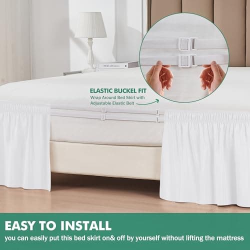 Biscaynebay Wrap Around Bed Skirts with Split Corners for Full Beds 21" Drop, White Elastic Dust Ruffles Easy Fit Wrinkle & Fade Resistant Silky Luxurious Fabric Solid Machine Washable — view 2