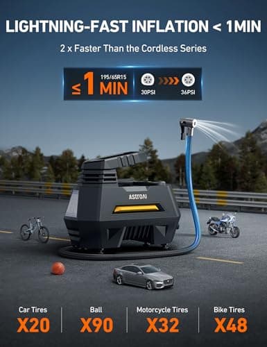 AstroAI AIRUN H1 Tire Inflator Portable Air Compressor,Fast Inflation Electric Air Pump for Car Tires-Car Accessory,9.8Ft Cord-12VDC-Powered Auto Shut-Off with Digital Pressure Gauge,LED Light,Yellow