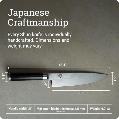 Shun Classic 8" Chef's Knife, Handcrafted Japanese Kitchen Knife for Professional and Home Chefs, VG-MAX Core with Damascus Stainless Steel Cladding, Pakkawood Handle — view 4