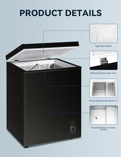 7.0 Cu Ft Chest Freezer - Energy Saving Quiet Top Open Door Mini Freezer Adjustable 6 Thermostat - Compact Small Deep Freezer w/Removable Basket and Defrost Water Drain for Home/Apartment/Garage — view 3