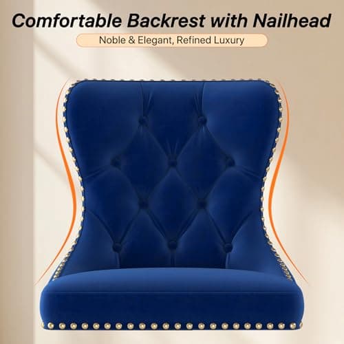 GOOLON Bar Stools Set of 2, Velvet Swivel Counter Height Stools with Tufted Back, Adjustable Seat with Nailheads Trim, Upholstered Bar Chairs with Gold Base for Kitchen Island, Pub, Blue — view 6