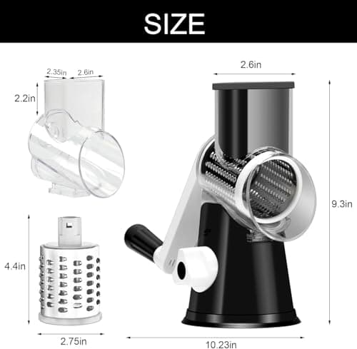 Cambom Rotary Cheese Grater Hand Crank Cheese Shredder for Fresh Cheese, Vegetable, Nuts,Non-slip Suction Base, Three Blades, Black — view 4
