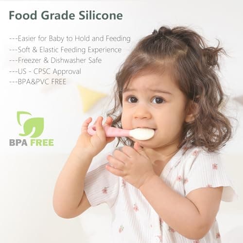 4-Pack Silicone Baby Spoons, Seposeve Soft Gum-Friendly First Feeding Spoons for Babies, Baby Feeding Utensils Essentials, Easy-Grip Handle, BPA Free, Dishwasher Safe, 2 Pink 2 Purple — view 2