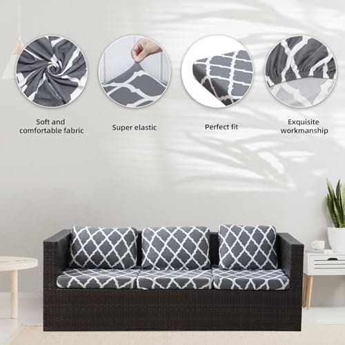 8Pcs Stretch Patio Cushion Covers,Outdoor Couch Covers Replacement,Outdoor Couch & Sofa Slipcovers,for Patio Furniture Cushion Covers,Washable Reusable Furniture Protector (BTC02-Gray,Cover Only) — view 2