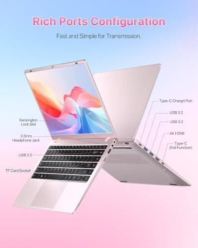 RNRUO 2026 Pink Laptop, Pentium Gold 6500Y Processor(Up to 3.4 GHz),12GB RAM 128GB SSD,15.6 Inch FHD IPS Display, 5000mAh Battery,Type-C,Portable Laptops Computer for Business Office — view 3