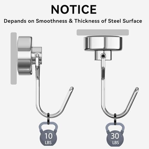 Tohoer Magnetic Hooks, Neodymium Magnet Hook Heavy Duty 30LBS with Rust Proof for Cruise Essentials, Indoor Outdoor Hangers Hanging, Refrigerator, Fridge, Grill, Tools, Kitchen, Key Holders, Storage — view 2