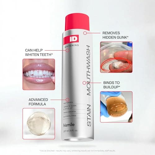 Hismile iD Stain Whitening Mouthwash, Gunk Removing Mouthwash for Fresh Breath, Hydrogen Peroxide Mouthwash to Promote Whiter Teeth, Peroxide Rinse with Essential Oils 237ml — view 2